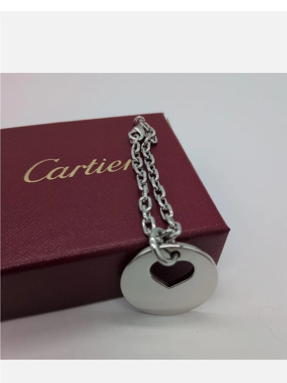 Cartier silver tone heart cut out bag charm/Key Holder with Box EUC
